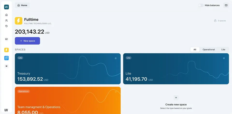 Werk company page: treasury, lite and operations spaces