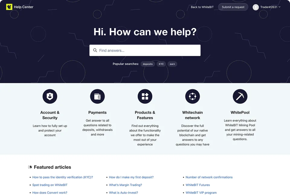 WhiteBIT Help Center home
