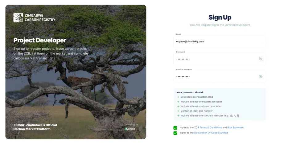 ZiCMA sign up as a project developer